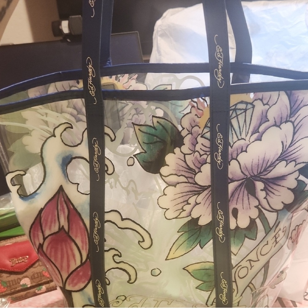 Ed Hardy Blue and Pink Floral Tote Bag - Picture 3 of 4